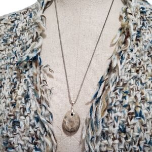 Petoskey Stone 24" Stainless Steel Bali Chain Pendant Necklace Hand Crafted